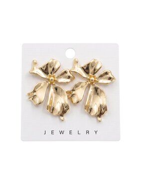 3/$20 NWT | Gold Polished Sculptural Flower Statement Earrings Modern Botanical
